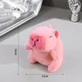 Pink Capybara plush keychain toy with soft fur and blue stitching, 11cm mini doll size - New Pink Naked Capybara