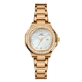Detail of rose gold watch with diamond bezel, date window and mother of pearl dial - Rose Gold Case White Dial Rose Gold Steel
