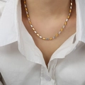 Zweifarbige Gold-Silber-Gliederkette im Bambus-Design mit geometrischer Textur - Kurzer Stil / Gold & Silber