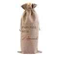 Faux jute wine gift bag with Retirement print and drawstring closure in natural linen color - Retirement 1