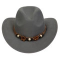 Gray felt western cowboy hat featuring ethnic beaded band and curved brim style - M (56-58cm) / Grey (168-G)