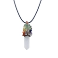 Natural crystal hexagonal pillar Tree of Life pendant with seven chakra stones - Approx. 15*60mm / White Crystal [With Leather Rope]