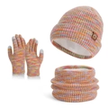 Rainbow knit 3-piece winter set with thermal fleece lining and touchscreen gloves - Multicolor / 3-Piece Set (Hat + Scarf + Gloves)