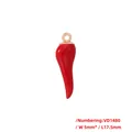 Detailed macro view of a red enamel chili pendant measuring 5mm by 17.5mm - VD1480 Rose Gold Red Enamel Chili