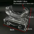 Clear acrylic bracelet display stand showing dimensions and curved support slot for jewelry - No. 17 New Transparent Horn Stand