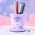 Purple resin pencil holder featuring a white cat with pink bow and Sweet Baby text - Purple Cat Pen Holder (991-6 Purple)