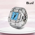 Square silver alloy finger watch with light blue dial and elastic stretch band - Small Square Blue Dial