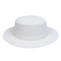 White wide brim straw sun hat featuring elegant pearl and small floral lace trim - Pearl Lace Decor Band Style (302H)