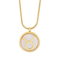 Golden Taurus zodiac necklace featuring a white shell inlay and sleek snake chain - Taurus (KN201582-KLX)