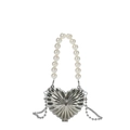 Silver heart-shaped mini handbag with pearl handle and metallic textured finish - Pearl Handle / Pearl Silver