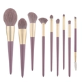Detalle del set de 9 brochas de maquillaje moradas con mangos mates y virolas doradas - 9 Piezas Morado Sin Bolsa