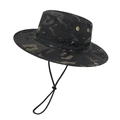 Tactical boonie hat in black camouflage with wide brim and adjustable chin strap - Black Camouflage