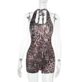 Zomerse jumpsuit voor dames met luipaardprint, halternek, V-hals en slanke pasvorm - S / Luipaardprint