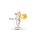 Golden F136 titanium piercing stud with clear pear and round cut crystals, 11mm by 4mm size - Gold Teardrop Cluster (T2506-8# Gold)
