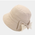 Damen Sonnenhut in Beige mit strukturierter Optik und großer Mesh Schleife - M (56-58cm) / Beige