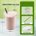 600ml clear disposable plastic coffee cup with lid, black straw and spill-proof paper - 600ml With Direct Drink Lid Straw and Leak-proof Paper