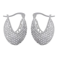 Luxurious silver drop earrings with pavé set crystals in a hollow V-shaped mesh design - 1 Pair / Platinum White Zirconia