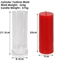 DIY cylindrical candle mold 21.5cm high with finished red wax pillar size comparison - Cylinder 7x20cm