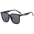 Oversized black square sunglasses with dark grey lenses and gold metal accents - Bright Black Frame Grey Lens