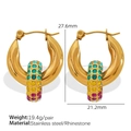 Gold stainless steel hoop earrings with colorful rhinestones, 27.6mm size variant - EH268C Multi-Color Zircon Gold Hoop Earrings