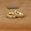 Detail of 18K gold plated hoop earrings with multi-colored cubic zirconia in velvet box - 8mm Hoop / Gold Colorful Zirconia