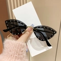 Eleganti occhiali da sole cat-eye neri con strass lucidi e ponte in metallo - Montatura Oro Nero Grigio