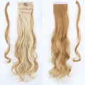 Velcro wrap wavy ponytail extension in mixed blonde and light brown synthetic hair - Honey Blonde Highlighted Platinum