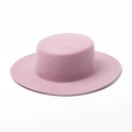 Pink flat top wool felt boater hat for women with wide brim in a classic retro style - Pink