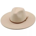 Classic cream-colored fedora hat with wide brim and dark brown leather buckle strap - Off-white