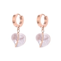 Rose gold hoop earrings with white heart-shaped shell pendants in minimalist design - Rose Gold (G312)