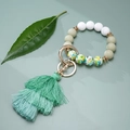 Silicone bead keychain with olive green accents and mint green triple tassel detail - Mint Green Pattern (#10)