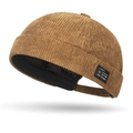 Gorro docker retro de pana marrón oscuro con parche tejido y acabado con textura - Ajustable / Café Claro