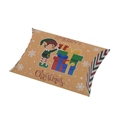 Kraft paper Christmas pillow candy box with festive elf print and Merry Christmas text - Kids and Gifts