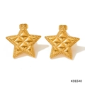 Goldene Stern-Ohrstecker mit geprägtem Rautenmuster und filigranem Mikroperlen-Rand - Gold (KDE640)