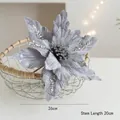 Fiore di Natale in velluto argento con paillettes per albero di Natale 26cm - Argento