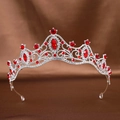 Classical silver bridal crown with ruby red and clear crystals on dark silk fabric - Silver Red