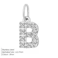 Letter B charm in silver stainless steel with sparkling cubic zirconia, 7mm size - Letter B(ZP39269) / Steel
