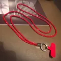 Luxury red rhinestone phone lanyard with silver metal ring and secure connector - Crossbody Full Rhinestone Lanyard + Round Buckle + Red Patch / Red