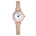 Elegant quartz ladies watch with rose gold case, white pearl dial and beige leather strap - Off White
