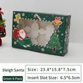 Green 6-cup Christmas cupcake box with festive illustrations and transparent window - Green 6 Cavities (Santa Sleigh)