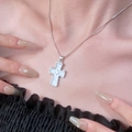 Silver liquid lava cross pendant necklace with white inlay for women cool punk style - Silver White Cross Style (8425)