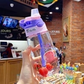 Kids plastic straw water bottle with purple flip lid and pink jellyfish print pattern - 16oz / Ocean Purple