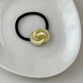 Elastic hair tie with gold S-shaped geometric metal buckle and textured wavy pattern - Spiral Shell Design Gold