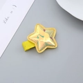 Cute yellow star hair clip made of colorful PU leather and ribbed ribbon for girls - Iridescent Star / Yellow Star