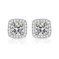 Elegant 925 sterling silver square halo stud earrings with round brilliant moissanite stone - Square Halo Studs