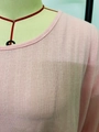 Detail of pink knit pajama top showing hollow stripe texture and soft round neckline - S / Pink