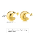 18K gold plated stainless steel hollow hoop earrings with geometric crescent design - ES-353 Gold Crescent Large