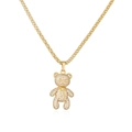 Close-up of golden teddy bear pendant with micro-paved zircons and popcorn chain - Gold Panda/Bear