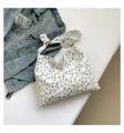 Borsa tote in tela bianca con stampa di tulipani viola e tracolla larga annodata - Floreale Tulipano Viola / Beige