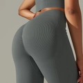 Seamless ribbed yoga set in dark grey blue featuring high waist scrunch butt leggings - S / Bottoms / Dark Gray